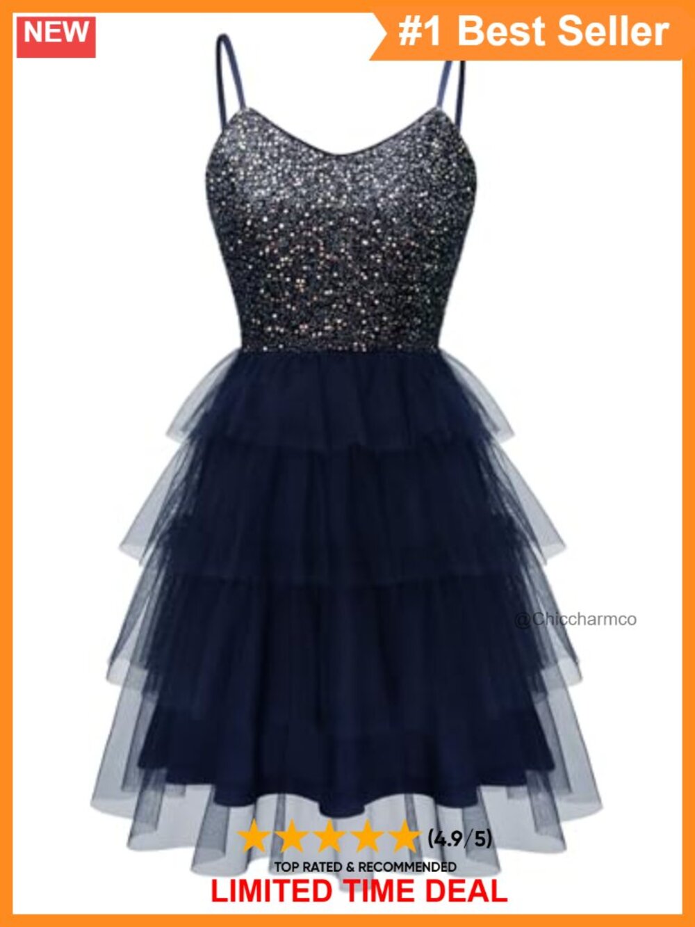 Sequin Mini Prom Party Dress Tiered Tulle Spaghetti Strap A-Line